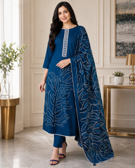 Mul Cotton Laser Cut Embroidery Unstitched Suit with Designer Dupatta