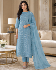 Premium Cotton Laser Cut Embroidered Unstitched Suit Set With Scalloped Dupatta