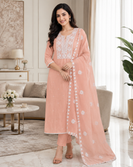 Mul Cotton Embroidered Unstitched Suit with Scalloped Embroidery Dupatta