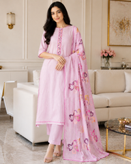Mul Cotton Neck Embroidered Unstitched Suit with Designer Embroidered Dupatta