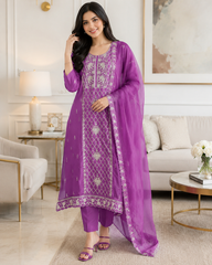 Organza Embroidered Unstitched Suit with Chiffon Dupatta 🌸