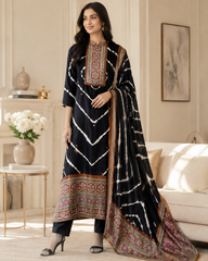 Premium Edit-Gajji Silk Digital Print Unstitched Suit with Real Mirror Work & Printed Dupatta