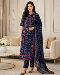 Cotton Pakistani Style Printed Un-Stitched Suit with Crochet Lacing Dupatta