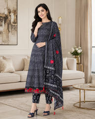 Pure Cotton Printed Thread Embroidered Un-Stitched Suit with Embroidered Dupatta
