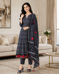Pure Cotton Printed Thread Embroidered Un-Stitched Suit with Embroidered Dupatta
