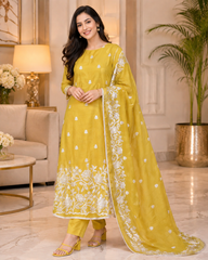 Mul Cotton Overall Embroidered Un-Stitched Suit Set with Embroidered Dupatta & Crochet Lacing