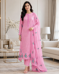Mul Cotton Overall Embroidered Un Stitched Suit with Designer Embroidered Dupatta