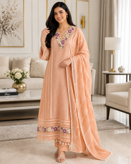 Jamdani Cotton Crochet Lace & 3D Floral Unstitched Suit with Jamdani Dupatta
