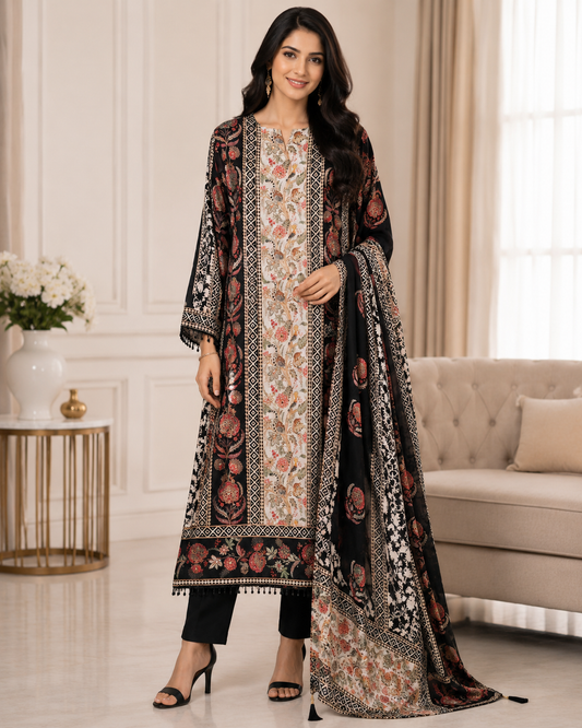 Exquisite Glass Organza Digital Print Suit With Zari & Pearl Work Semi Stitched Suit Set