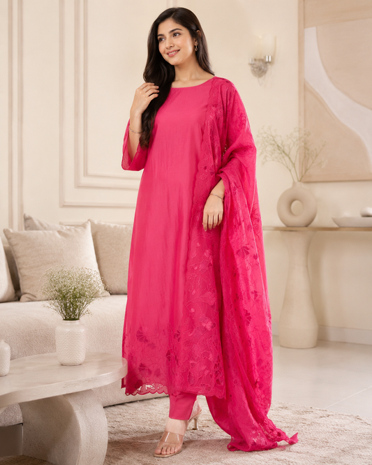 Modal Laser Cut Embroidered Un-Stitched Suit with Designer Dupatta