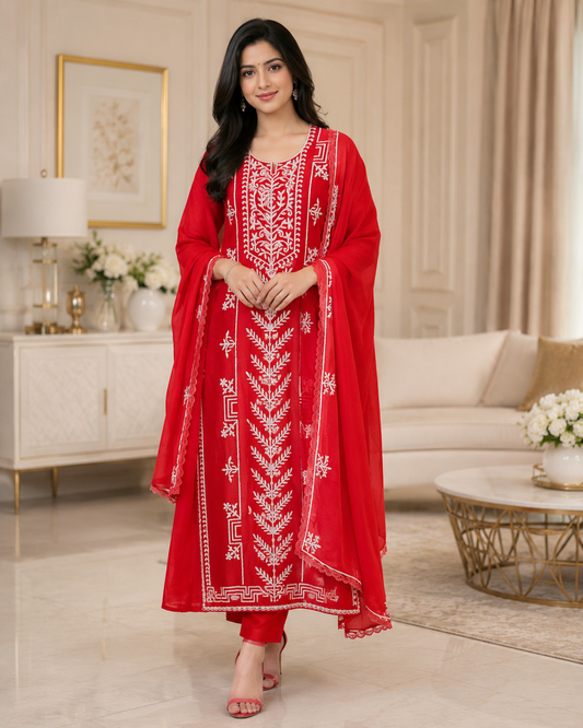 Mul Cotton Overall Applique Work Unstitched Suit with Applique Work Dupatta