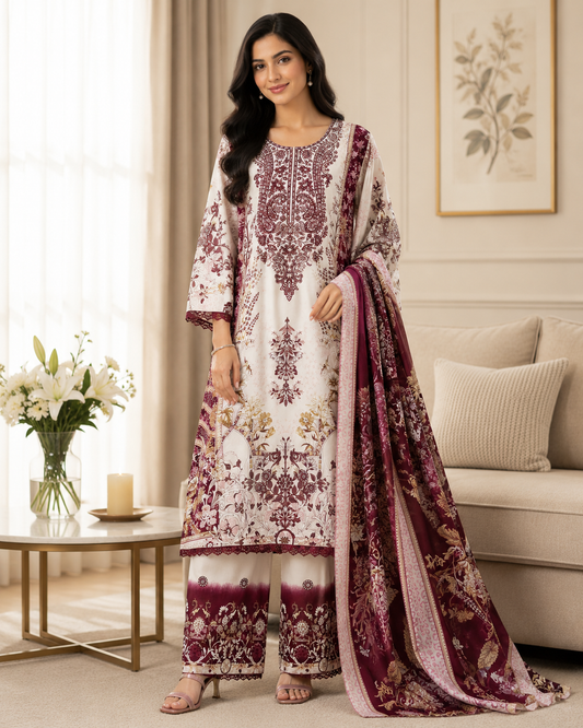 Fully Stitched -Rayon Pakistani Style Suit with Digital Print, Embroidery & Cotton Dupatta