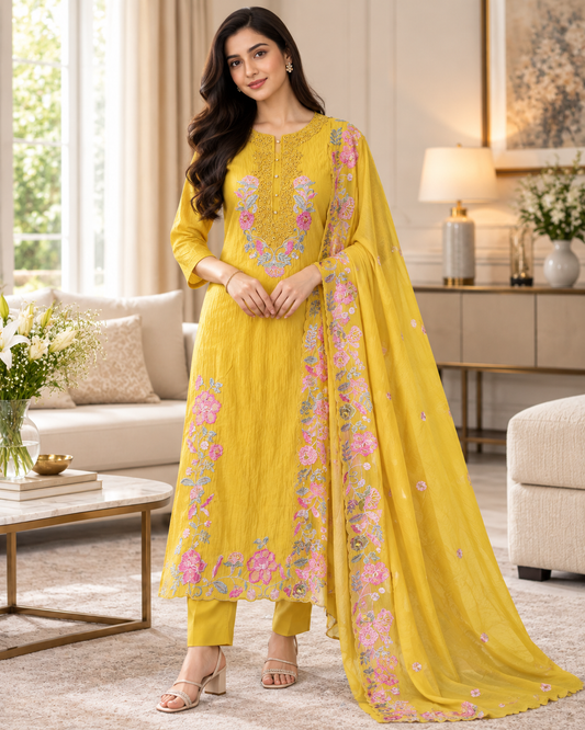 SD1151 - Mul cotton Laser Cut & Thread Embroidery Unstitched Suit with Embroidered Dupatta