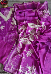 Muslin Digital print pearl work Semi Stitched Suit