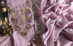 Pure Mul Chanderi Embroidered Un-Stitched Suit with Mukesh Dupatta