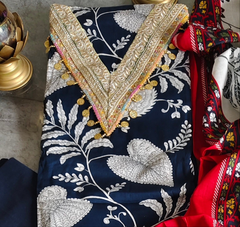 Pure Cotton Printed Suit with Coin Neck Work & Floral Dupatta