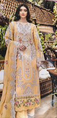 Elegant Embroidered Unstitched Suit – Cotton Kurta with Organza Daman & Soft Dupatta
