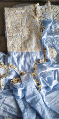 Soft Mul Cotton Crochet & Mirror Work Unstitched Suit Set