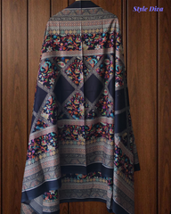 (BLACK)Winter Wear- Premium Pashmina Kurta Set with Digital Prints & All-Over Embroidery