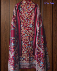 (MAROON)Winter Wear- Premium Pashmina Kurta Set with Digital Prints & All-Over Embroidery