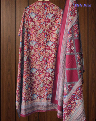 (MAROON)Winter Wear- Premium Pashmina Kurta Set with Digital Prints & All-Over Embroidery