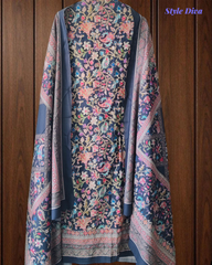 (NAVY BLUE)Winter Wear- Premium Pashmina Kurta Set with Digital Prints & All-Over Embroidery