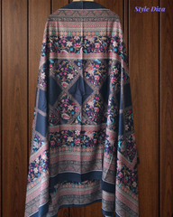 (NAVY BLUE)Winter Wear- Premium Pashmina Kurta Set with Digital Prints & All-Over Embroidery