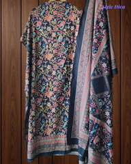 (NAVY BLUE)Winter Wear- Premium Pashmina Kurta Set with Digital Prints & All-Over Embroidery