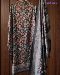 (OLIVE)Winter Wear- Premium Pashmina Kurta Set with Digital Prints & All-Over Embroidery