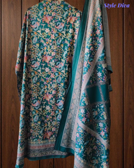 (GREEN)Winter Wear- Premium Pashmina Kurta Set with Digital Prints & All-Over Embroidery