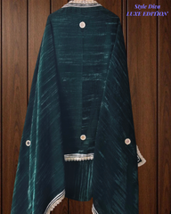 (Green)Luxury Crush Velvet Un-Stitched Suit with Gotta, Zari & Mirror Work