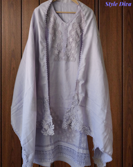 Designer Khadi Cotton Pakistani Crochet Lacing Un-Stitched Suit Set