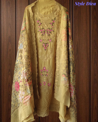 Premium Georgette Embroidered Unstitched Suit With Digital Print Dupatta