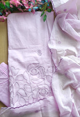 Cotton Laser Cut & Embroidered Unstitched Suit with Scalloped Dupatta (3 Pc Set)