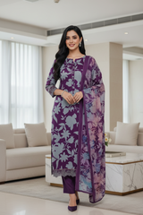 Cotton Printed Daman Embroidery Unstitched Suit Set