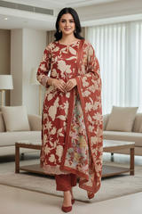 Cotton Printed Daman Embroidery Unstitched Suit Set