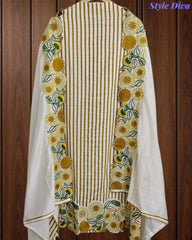 Cotton Printed Daman Embroidery Work Unstitched Suit with Muslin Scalloped Dupatta )