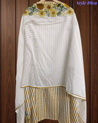 Cotton Printed Daman Embroidery Work Unstitched Suit with Muslin Scalloped Dupatta )