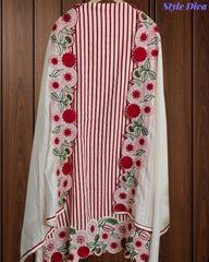 Cotton Printed Daman Embroidery Work Unstitched Suit with Muslin Scalloped Dupatta