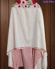 Cotton Printed Daman Embroidery Work Unstitched Suit with Muslin Scalloped Dupatta