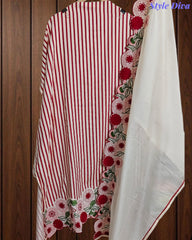 Cotton Printed Daman Embroidery Work Unstitched Suit with Muslin Scalloped Dupatta