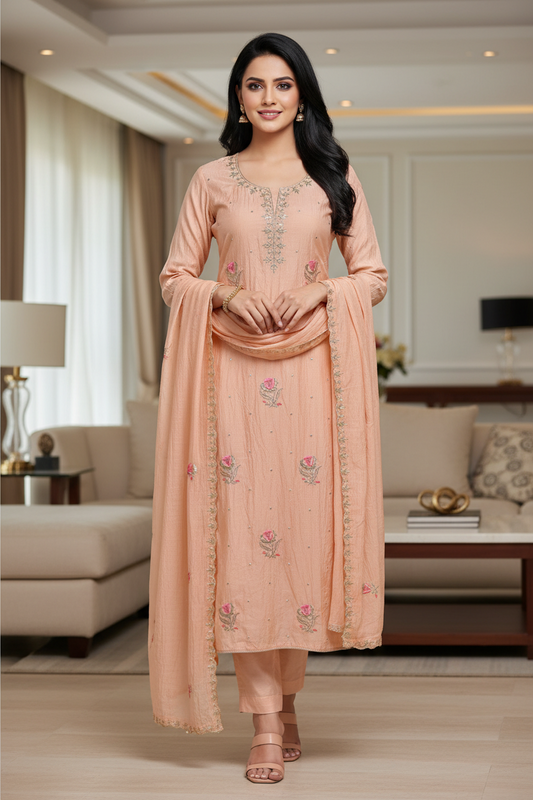 Mul Cotton Pita Work Unstitched Suit with embroidery n Elegant Dupatta (