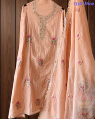 Mul Cotton Pita Work Unstitched Suit with embroidery n Elegant Dupatta )