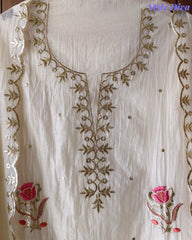 Mul Cotton Pita Work Unstitched Suit with embroidery n Elegant Dupatta