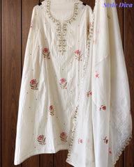 Mul Cotton Pita Work Unstitched Suit with embroidery n Elegant Dupatta