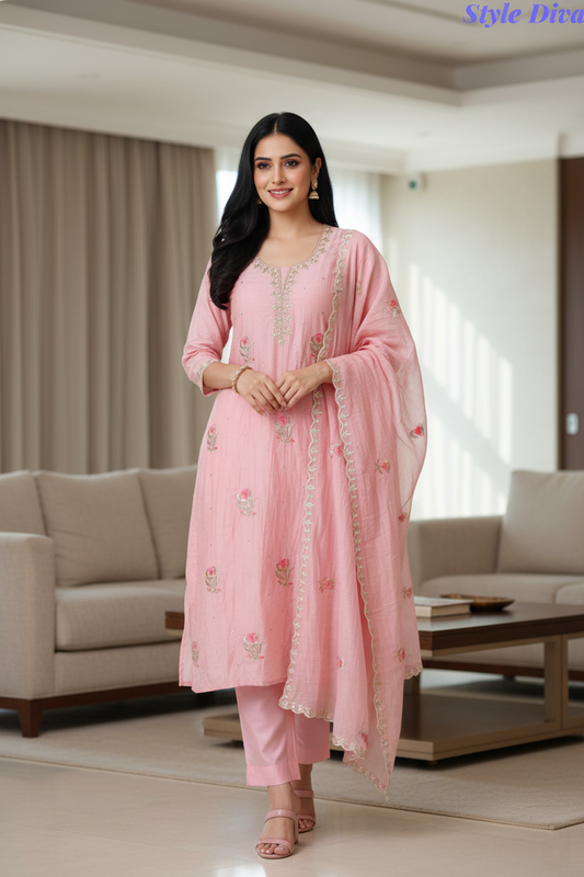 Mul Cotton Pita Work Unstitched Suit with embroidery n Elegant Dupatta