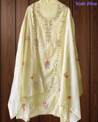 Mul Cotton Pita Work Unstitched Suit with embroidery n Elegant Dupatta