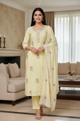 Mul Cotton Pita Work Unstitched Suit with embroidery n Elegant Dupatta