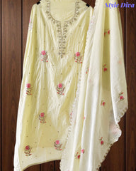 Mul Cotton Pita Work Unstitched Suit with embroidery n Elegant Dupatta