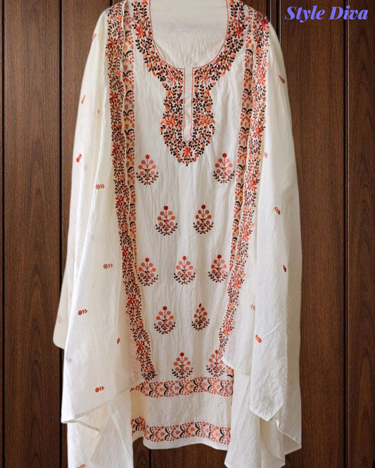 Mul Cotton kashmiri  Embroidered Un-Stitched Suit mul cotton dupatta with Kashmiri embroidery